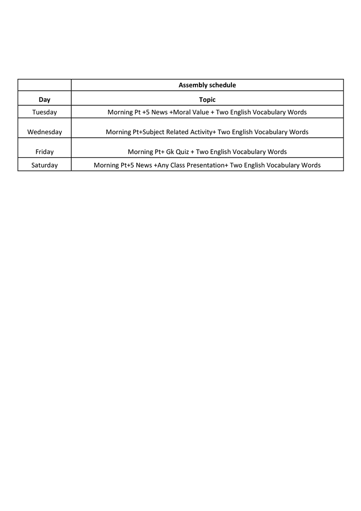 Assembly Schedule